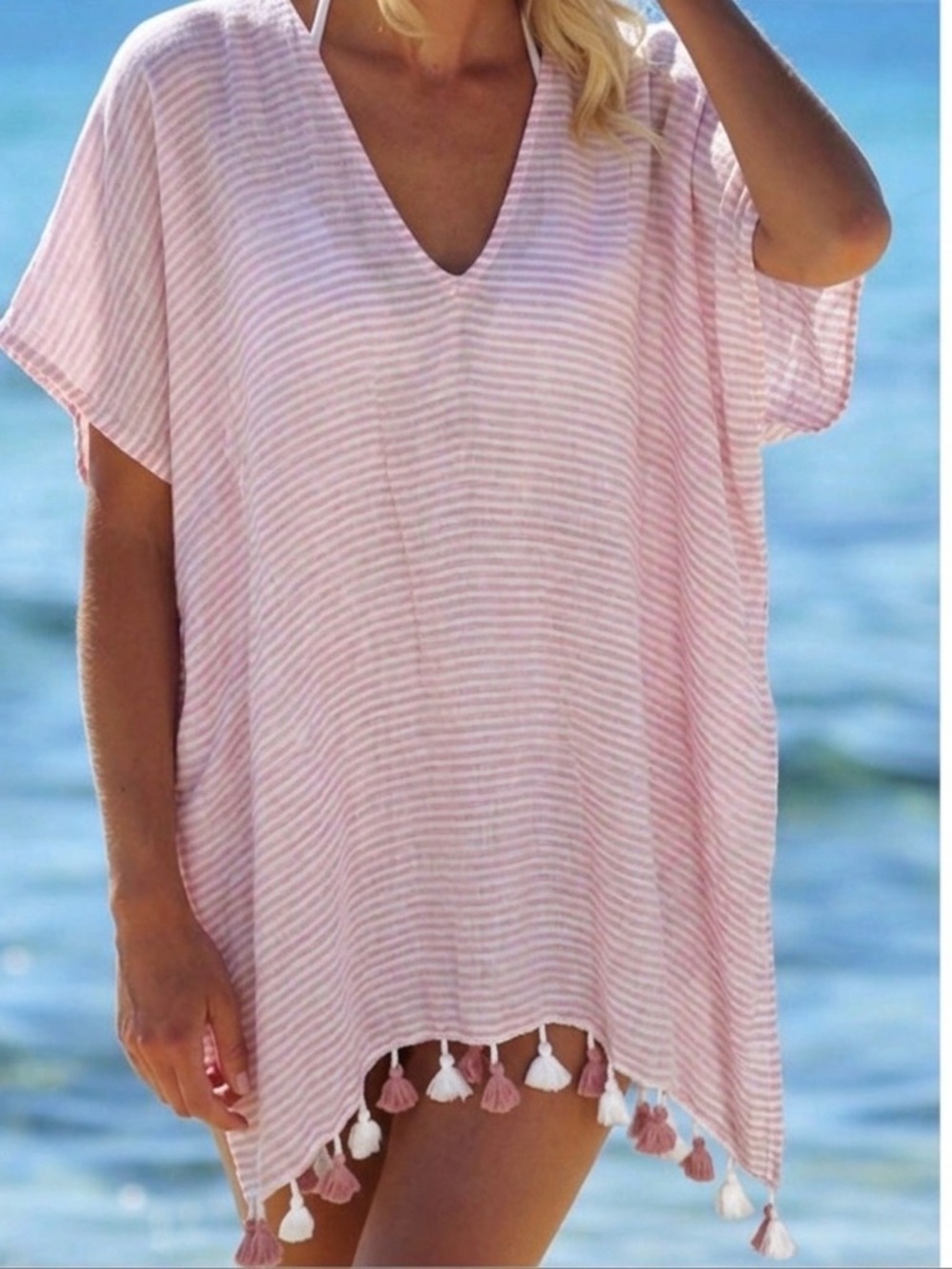 NEW Seafolly Linen CoverUp caftan tunic top Swimwear ONE SIZE pink beach